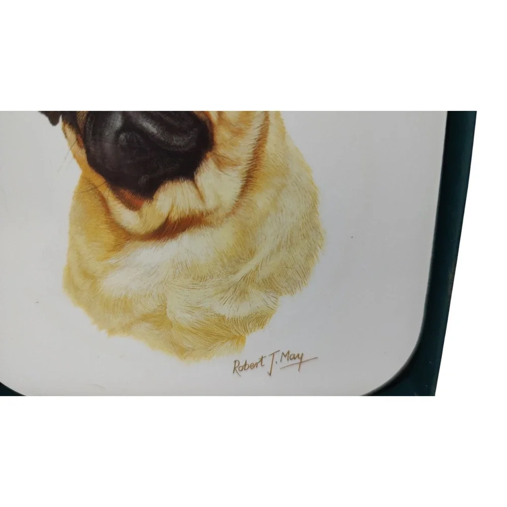 Dog Pug Drink Coasters Cork‎ Lot of Four 1993 Artist Robert J May Puppy Lover